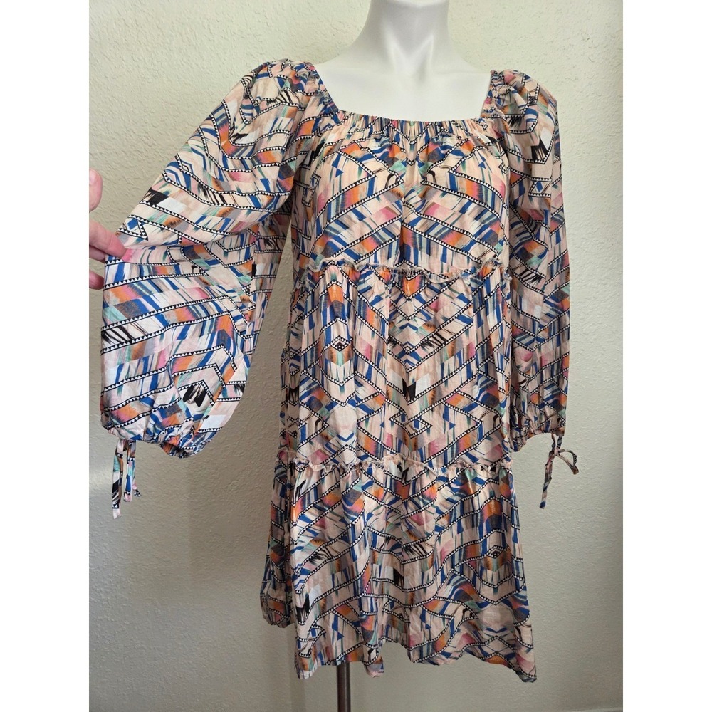 TART Long Sleeve Square Neck Tiered Mini Dress Size L